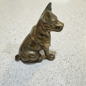 Vintage Brass Boston Terrier Original Patina 4.5" Tall Boxer Solid Brass Figure