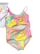 Cat  Jack Girls Pink Green Floral Tropical One-Piece Swimsuit M - 8