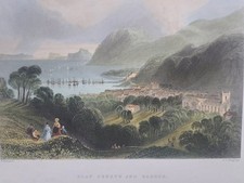 1842 print Port Penryhn & Bangor Gwynedd Wales. Bartlett/Armytage. Hand Coloured