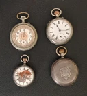 Lot of 4 Silver Case Antique Manual Wind Pocket Watches-Waltham Brighton Swiss &