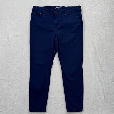 Seven7 Pants Womens 14 Navy Blue Starlette Skinny Mid Rise Flap Pocket Casual