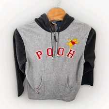 Vintage Y2K Disney Winnie Pooh Hoodie Plus 14W 16W Gray Embroidered 90s Fleece