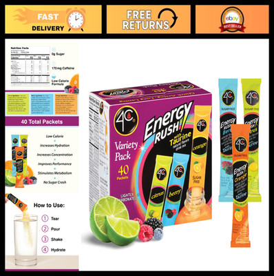 Sugar-Free Energy Drink Mix Sticks, 40 Count Variety Pack - On-the-Go Flavoring