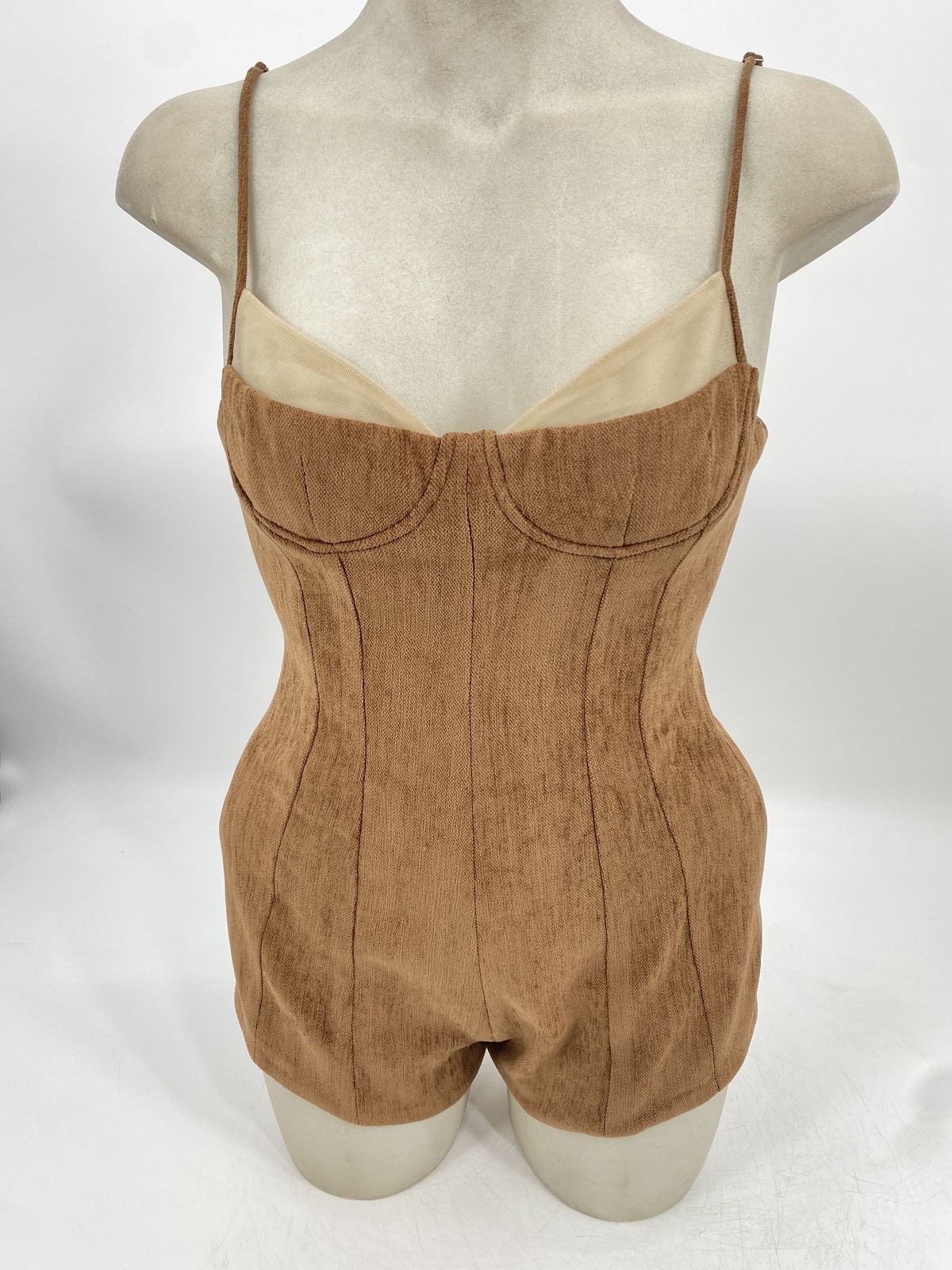 Ononmm.monde Womens Velvet Sleeveless Short Romper Size S Chestnut Brown