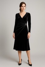 Dress Barn vintage black velvet midi sheath dress size 8 formal cocktail holiday