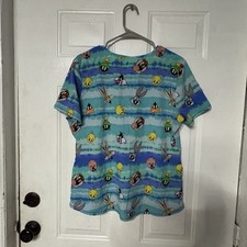 Looney Tunes Size Medium Bugs Bunny Friends Tie Dye V Neck Scrub Top NWT