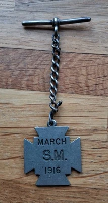 WW1 Antique Railway Station Master Watch Fob Albert Chain and T Bar 1916 - Image 1 of 4