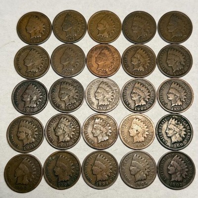 Half-ROLL of 25 G Good INDIAN HEAD CENTS from the 1900's. #40