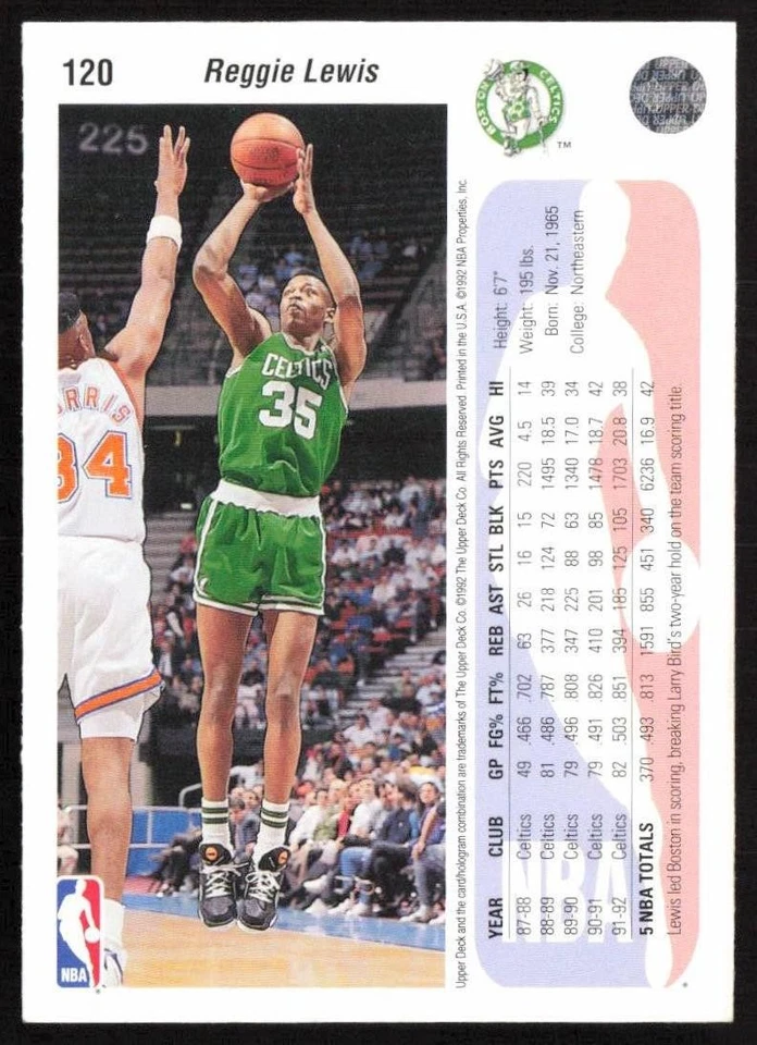 1992-93 Upper Deck Reggie Lewis #120 Boston Celtics - Image 2 of 2