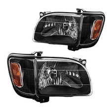 Headlights Assembly Compatible with Tacoma 2001-2004 Black Housing, Black-Amber