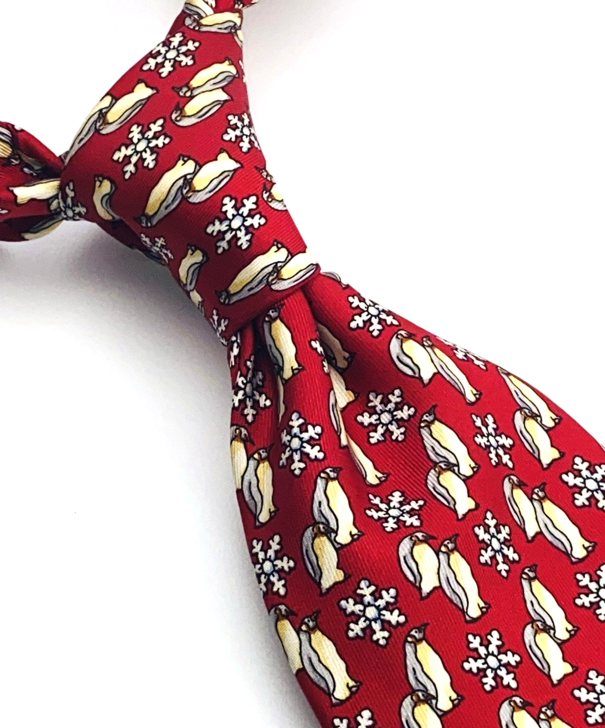 Church’s Northampton England Tie Red with penguin and Snow Flake Motif Rare Euc image 2