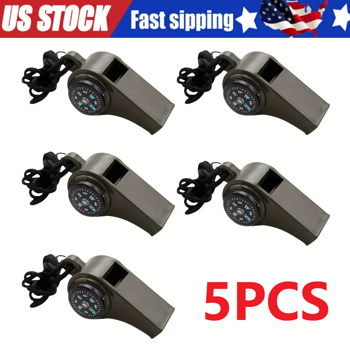 5X Very Loud Keychain Whistle With Compass for Outdoor Sports, Hiking, Camping