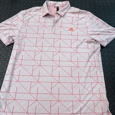 Adidas Polo Golf Shirt Men Large Pink Geometric Short Sleeve Performance Ret 60