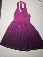Express Women's Small Halter Top Dress Purple Fade Color Knee Length  100% Silk