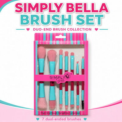 Simply Bella Duo-End Makeup Brush Set 7 Dual-Ended Face Eye Brushes New