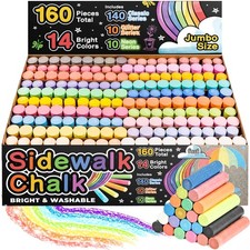 160 Pcs Jumbo Sidewalk Chalk for Kids - Bulk Set with 140 Classic, 10 Glitter,