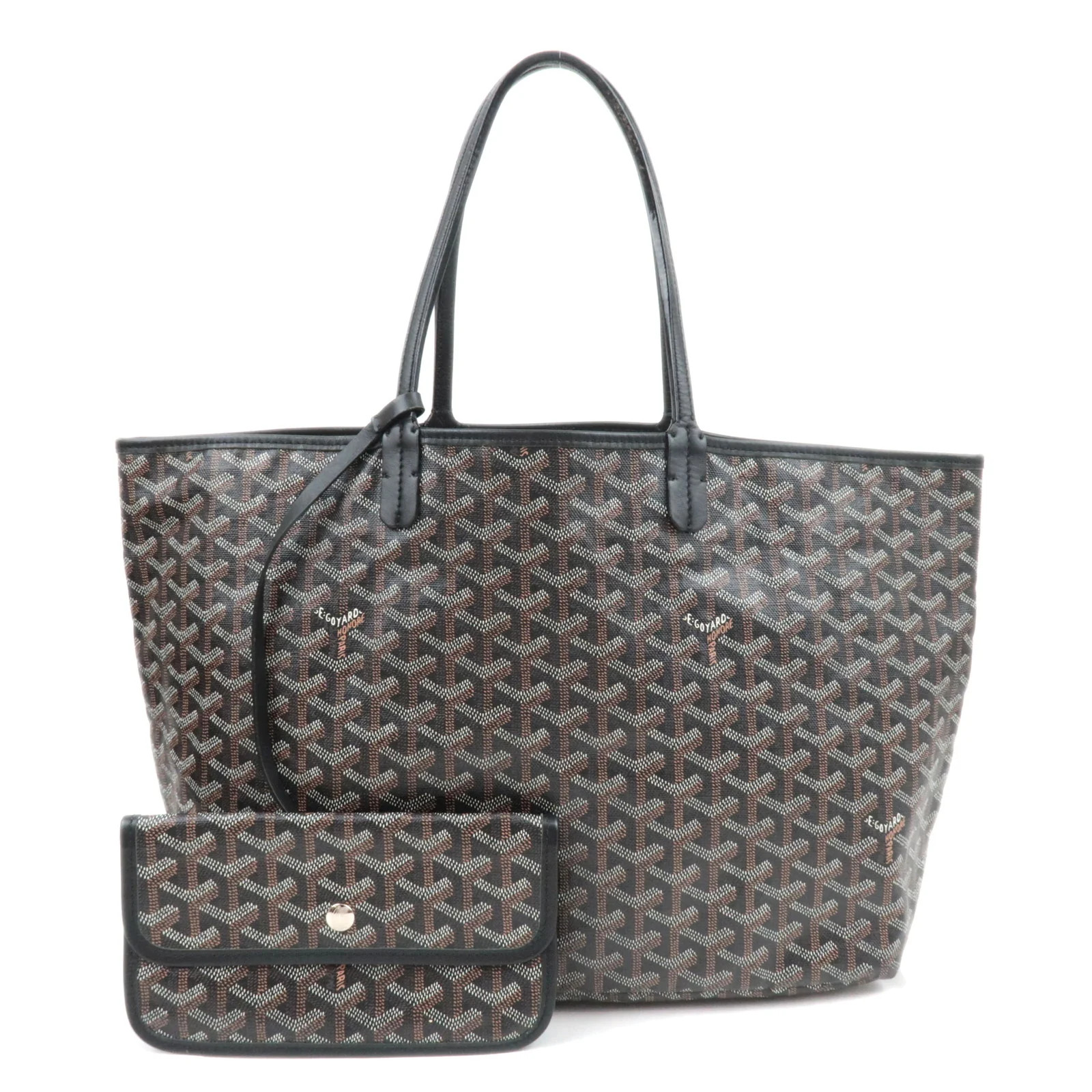 GOYARD Herringbone Saint Louis PM PVC Leather Tote Bag Black Authentic