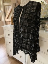 Frank Usher Black Beaded Sequin Silk Waterfall Jacket Cruise Las Vegas 10 12 14