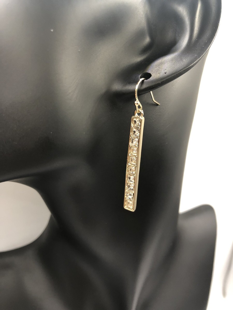 NWT The Limited Rhinestone Gold Tone Bar Wire Hook Cubic Zirconia