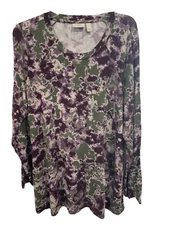 LOGO by Lori Goldstein Sz XL 3/4 Sleeve Top Green Purple SI33