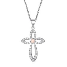 Sterling Silver Cubic Zirconia and Created Opal Cross Pendant, 18" Chain