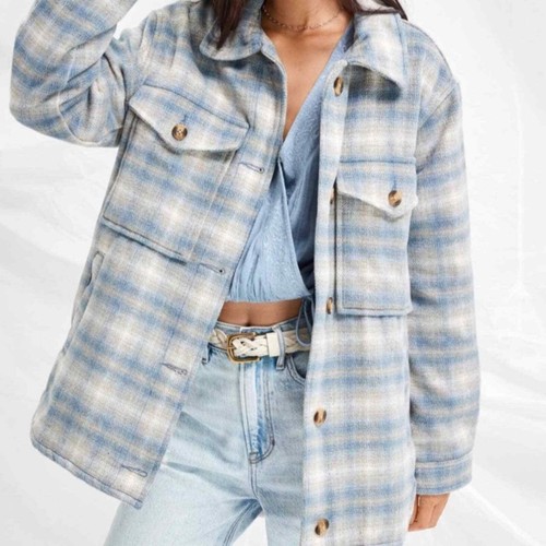 American Eagle Brushed Plaid Shacket in 