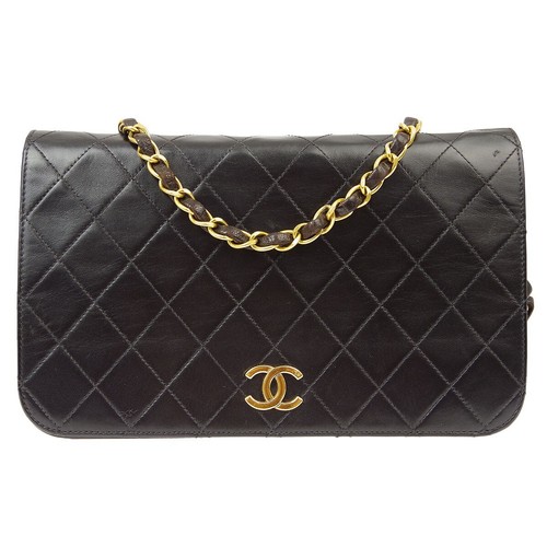 Chanel Black Lambskin Pushlock Small Full Flap Shoulder Bag 28740