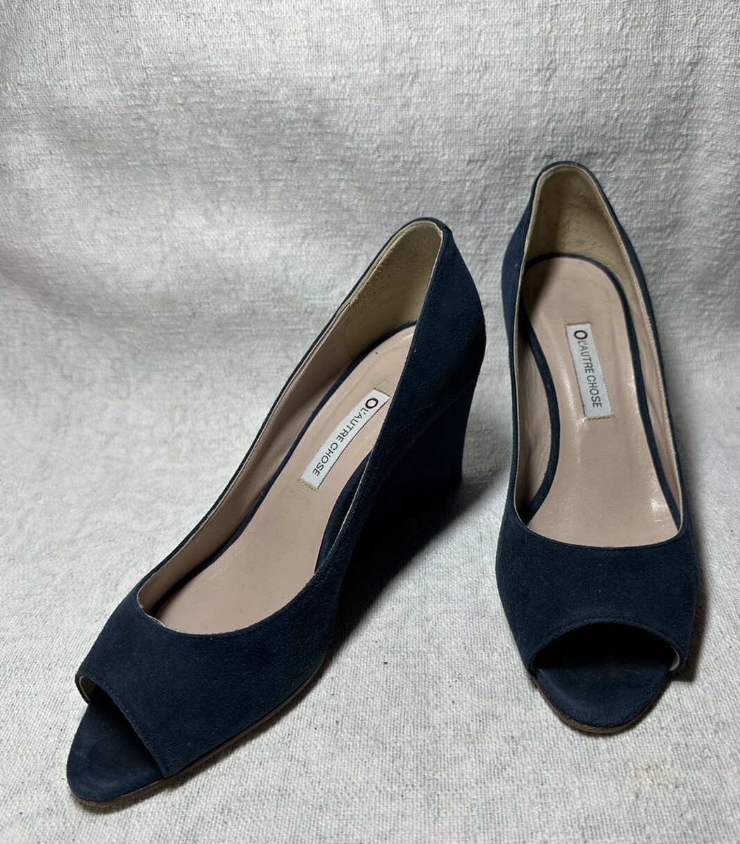 Ol'autre Chose Womens Blue Suede High Wedge Peeptoe Pumps