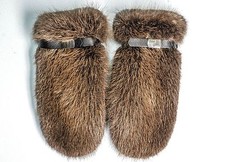 Beaver Fur/Leather Women's Men's Warm Winter Furry Mittens Gloves Wool Lining 