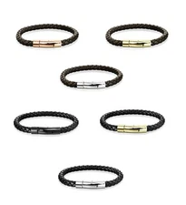 Men Braided Bolo Leather Bracelet W/ Stainless Steel Locking Clasp - Black Brown