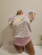 Vintage La MOVERS Leotard BodySuit Aerobics 80  s FLORAL Cotton BLEND SIZE M