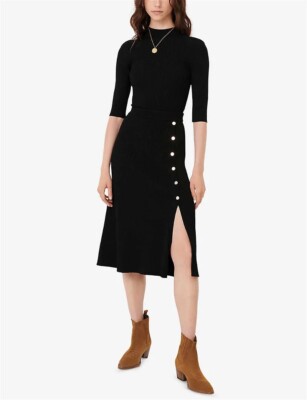maje black dress gold buttons 2-in-1 knit dress & removable cape