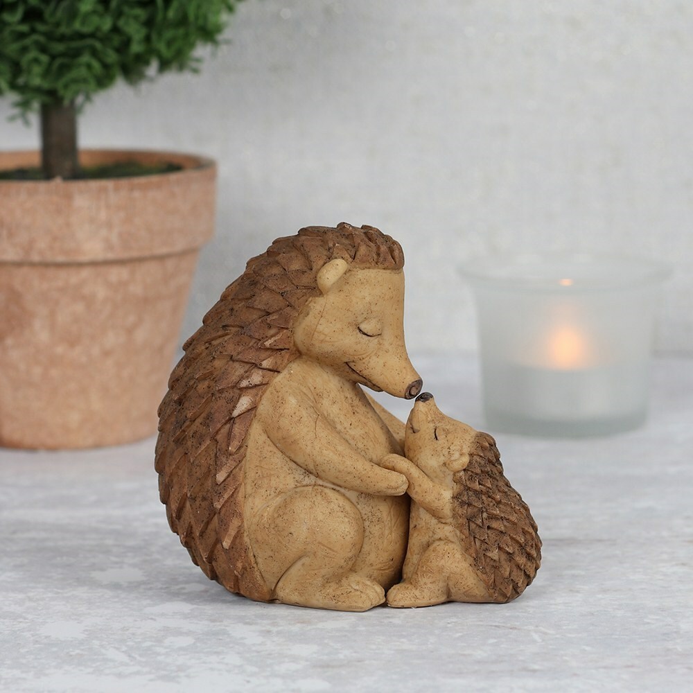 HAPPY HOGLET MOTHER AND BABY HEDGEHOG ORNAMENT GIFT ANIMAL FIGURE