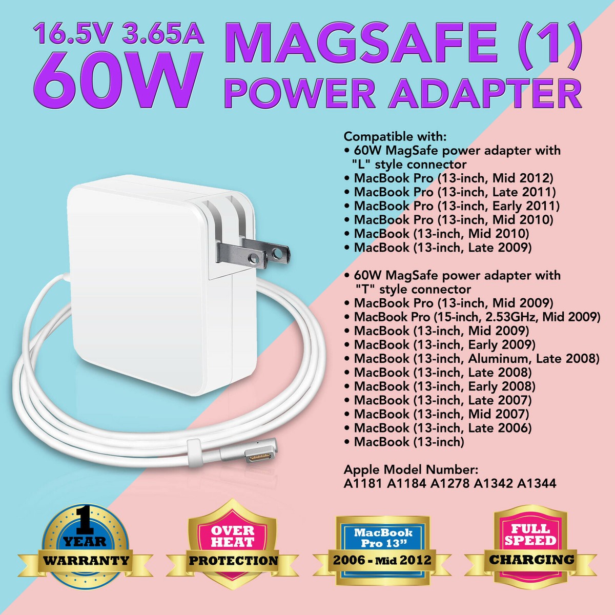 60W AC Adapter Battery Charger For Apple Macbook Pro 13