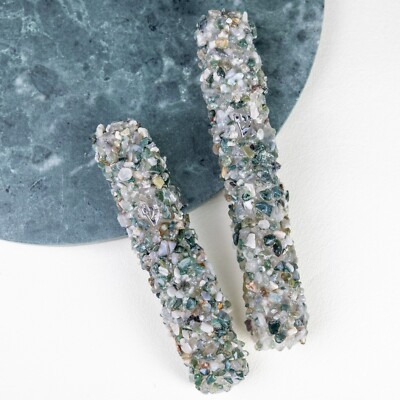 Elegant Handcrafted Mezuzah Case made of Aquatic Agate Stone 12cm