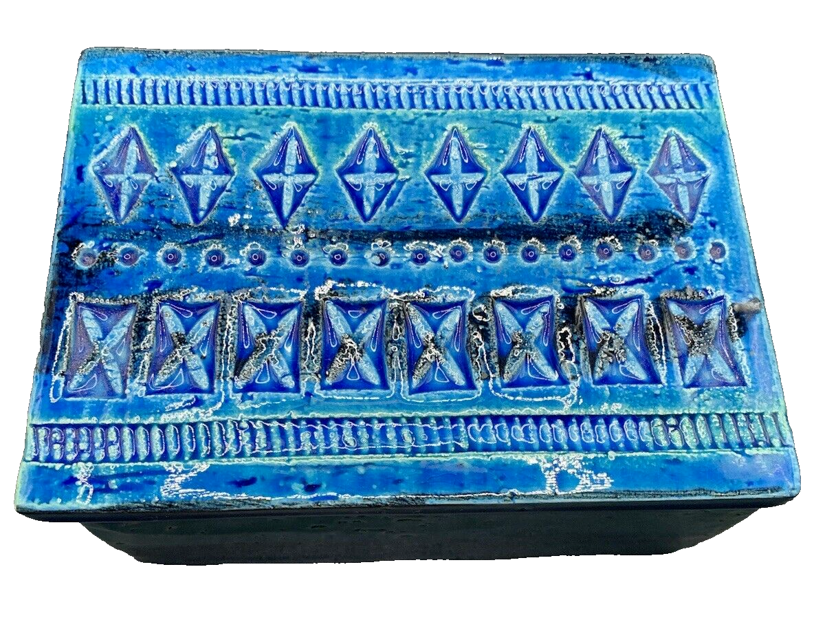 BITOSSI Flavia Italy Rimini Blue Trinket Box Pottery Ceramic