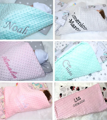 Baby Kuscheldecke♥ MIT NAMEN♥ MINKY♥ zweilagig♥+ GRATIS Kissen♥ Kinder Decke