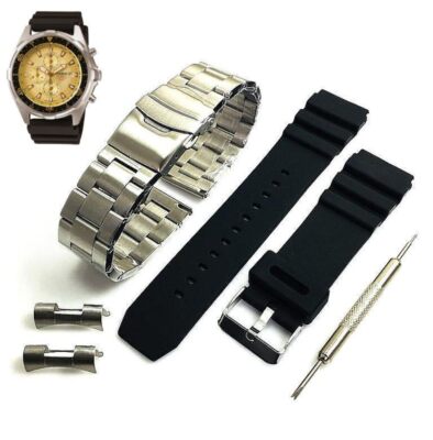 Steel & Silicone Replacement Watch Band Fits Casio AMW-330 AMW330-9AV