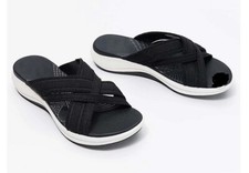 Women's Black Flip Flop Sandals w/Criss Cross Strap and White Sole - Sz 8