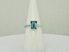 Sterling Silver 925 Emerald Cut Solitaire London Blue Topaz Ring, Size 6.75