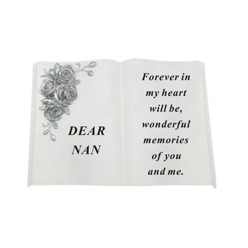 Graveside Plaque Memorial Book With Silver Roses Remembrance Ornament - Nan