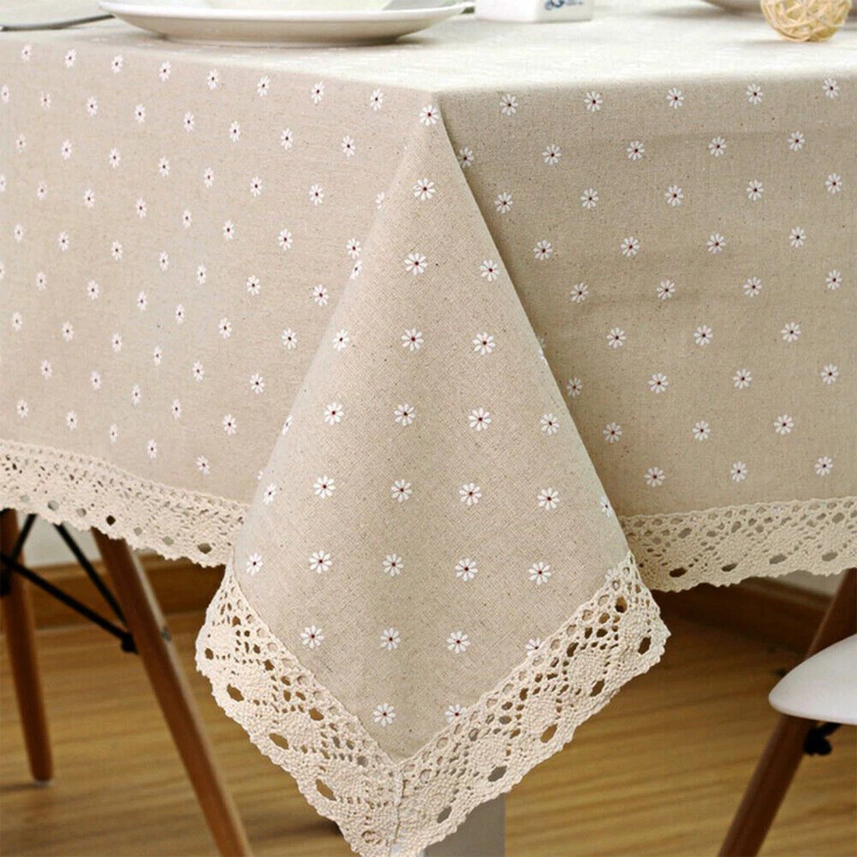 Flower Pattern Tablecloth Linen Cotton Table Cloth with Lace Multi-functional