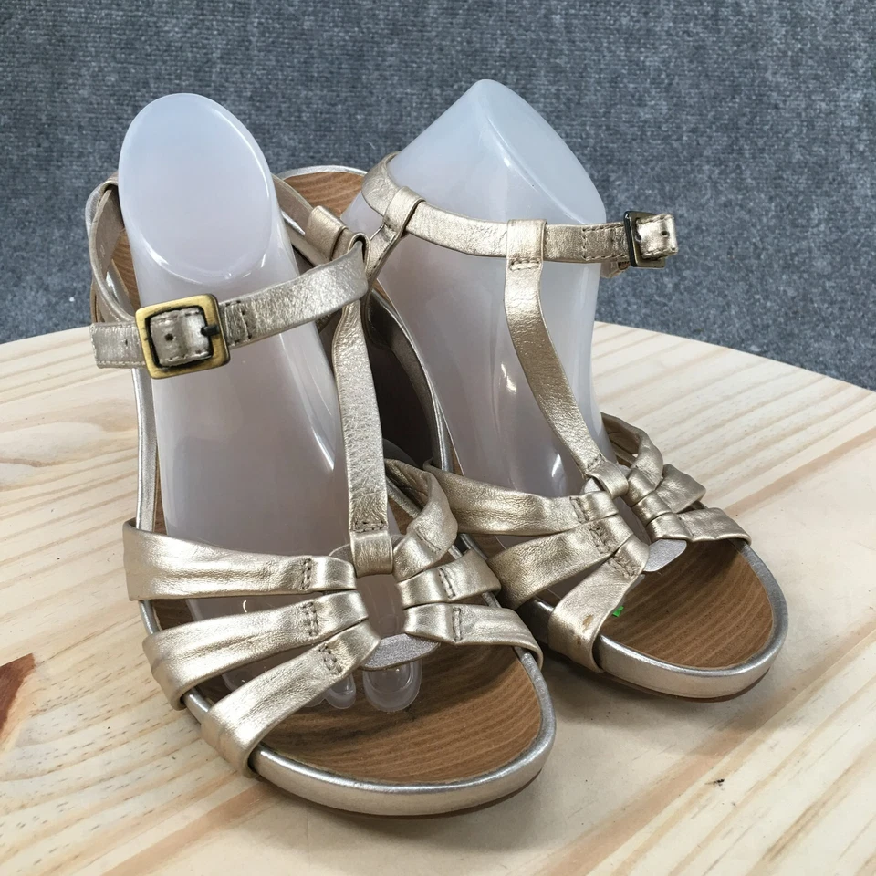 Босоножки женские Kenneth Cole Reaction 9,5 на танкетке с ремешком на лодыжке золотистые кожаные металлик - Изображение 3 из 4