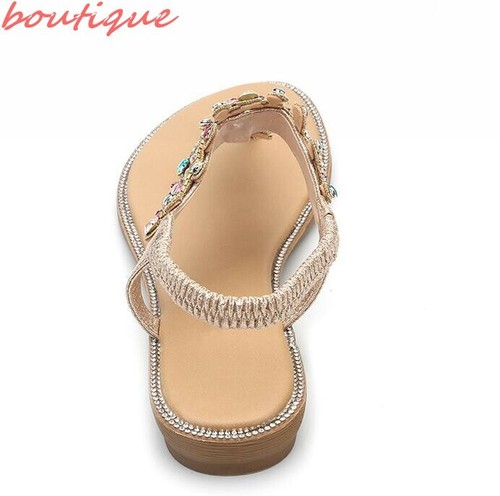 Women's Flip Flops Sandals Gladiator Rhinestones Ankle Strap Shoes Beach Sandals - Picture 11 of 13