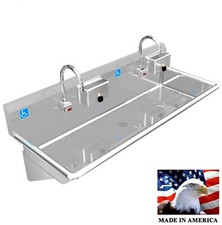 ADA 2 STATION 48" HAND SINK ELEC FAUCET HANDS FREE 2 SOAP DISPENSER MADE IN USA