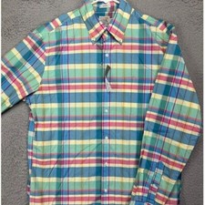 J Crew Shirt Mens Medium Multi Color Plaid 100s 2-Ply Yarns Button Up NEW