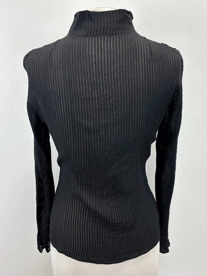 Блузка Akris 100% шелк черная топ полупрозрачная ребристая готическая ведьминская 34 дюйма бюст фея - Изображение 3 из 4