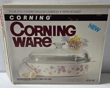 Corning Ware Pastel Bouquet Shallow Casserole...