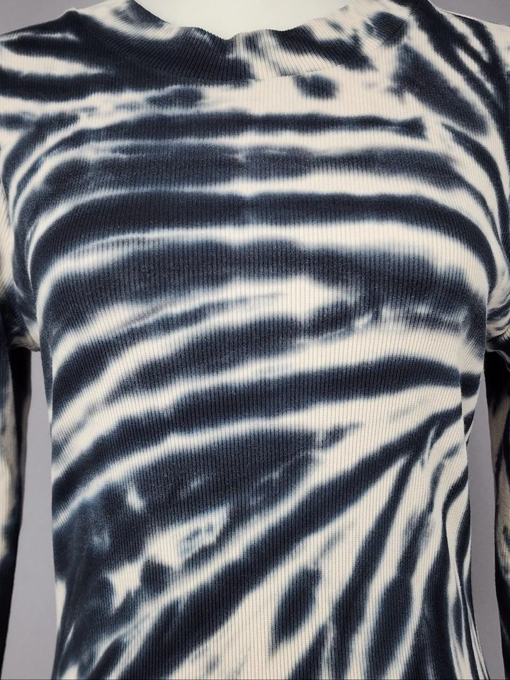 Young Fabulous & Broke Dress Womens Large Black White Tie Dye Midi Long Sleeve - Image 3 of 4