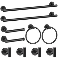Matte Black Towel Bar Set 10 Pieces Bathroom Hardware Accessories Set Towel R...